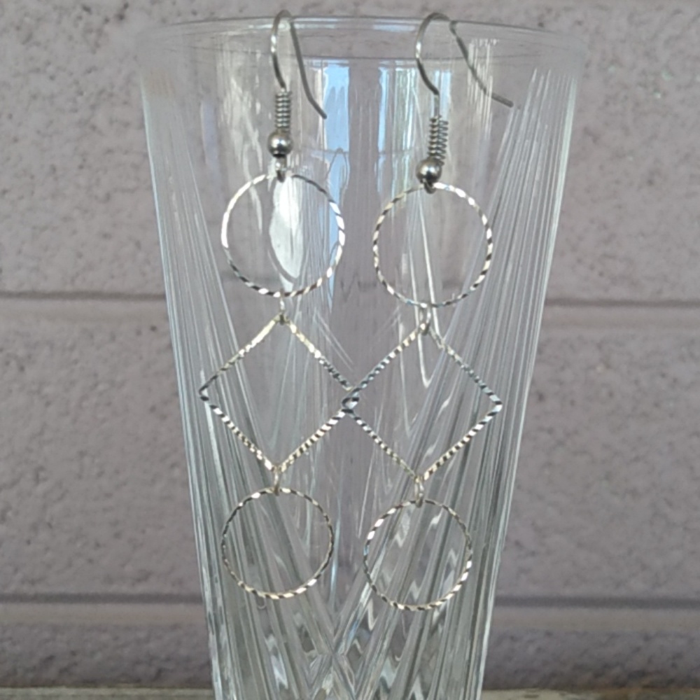 Trendy Diamond Cut Square and Circle Earrings